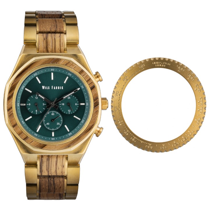 [본품+ 추가베젤 1] 나무 남자 손목시계 - GMT Gold SET